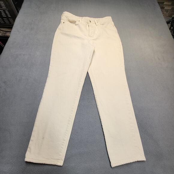 Old Navy Jeans Womens 8 Tan OG Straight Distressed Denim Stretch Button Fly - Picture 1 of 11